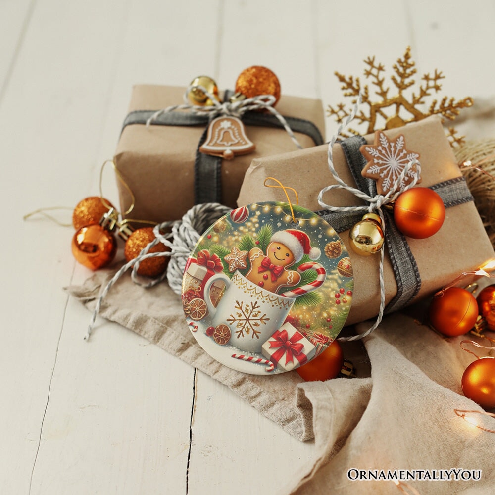 Adorable Gingerbread Man in a Christmas Cup Ornament, Sweet and Warm Holiday Gift and Tree Decor