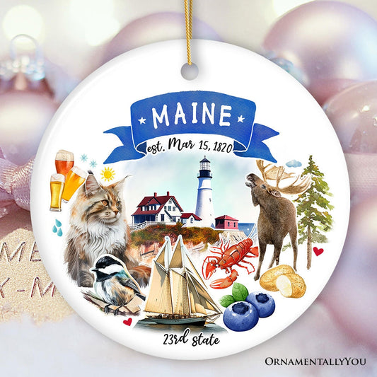 Artistic Maine State Themes and Landmarks Christmas Ornament