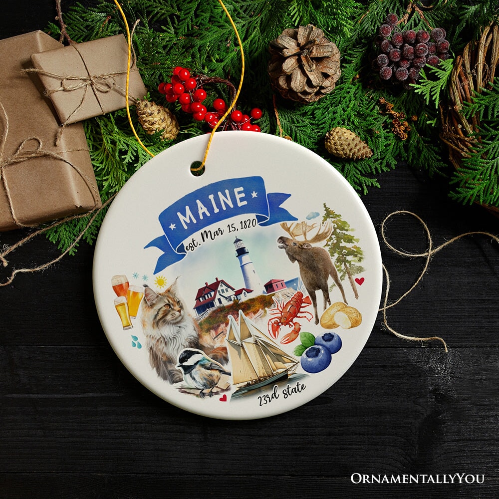 Artistic Maine State Themes and Landmarks Christmas Ornament