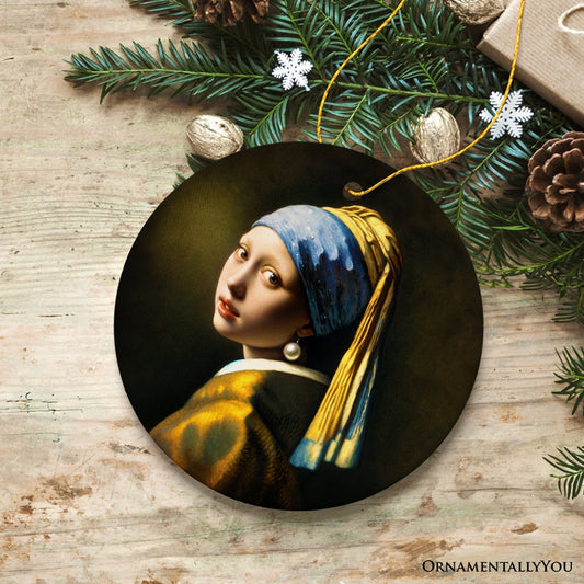 Johannes Vermeer Girl with a Pearl Earring Ceramic Ornament, Famous Painting Souvenir