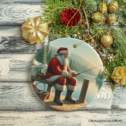 Peaceful Fishing Session with Santa Claus Christmas Ornament, Gift for Anglers