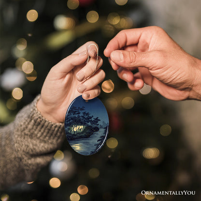 Semi-Traditional Japanese Painting Ornament, Kiyochika Kobayashi Fireflies on the Kinu River