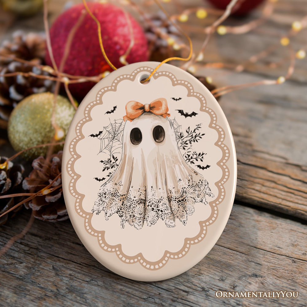 Coquette Ghost Ornament, Cute Halloween Gift and Decor for Girly Ghouls