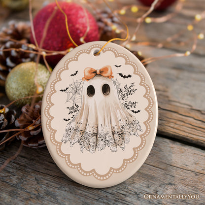 Coquette Ghost Ornament, Cute Halloween Gift and Decor for Girly Ghouls