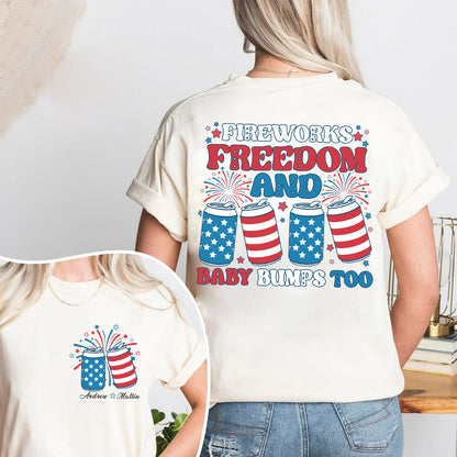 Freedom And Baby Bumps Too Shirt, Boom Boom baby Reveal Shirt, 4th of July Pregnancy Announcement Shirt1