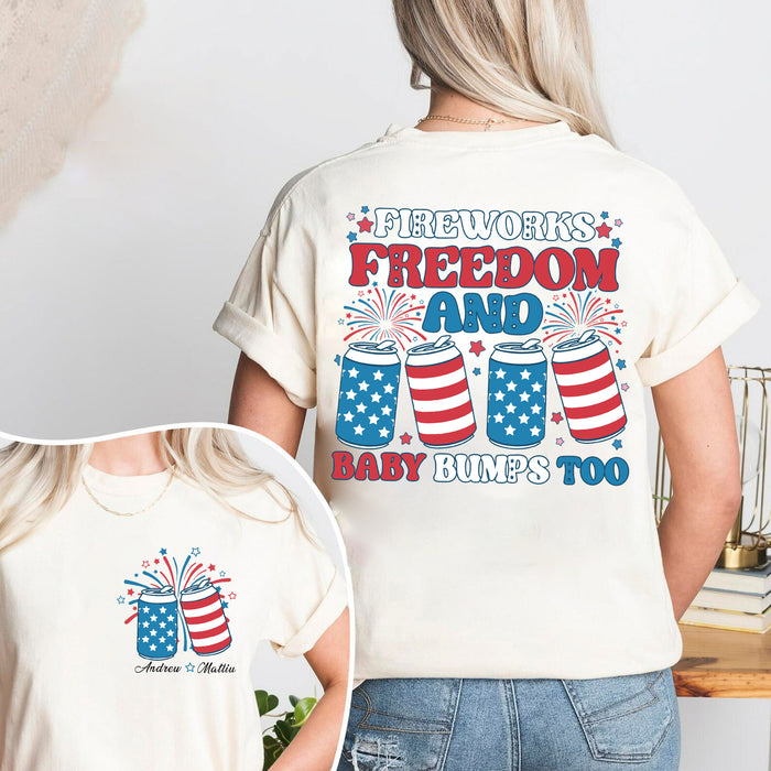 Freedom And Baby Bumps Too Shirt, Boom Boom baby Reveal Shirt, 4th of July Pregnancy Announcement Shirt1