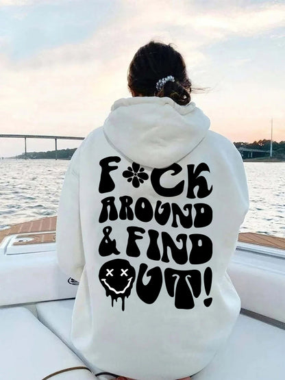 Fuck around and find out hoodies  funny graphic sweater, hoodies  unisex wavy font graphic, funny sweatshirt