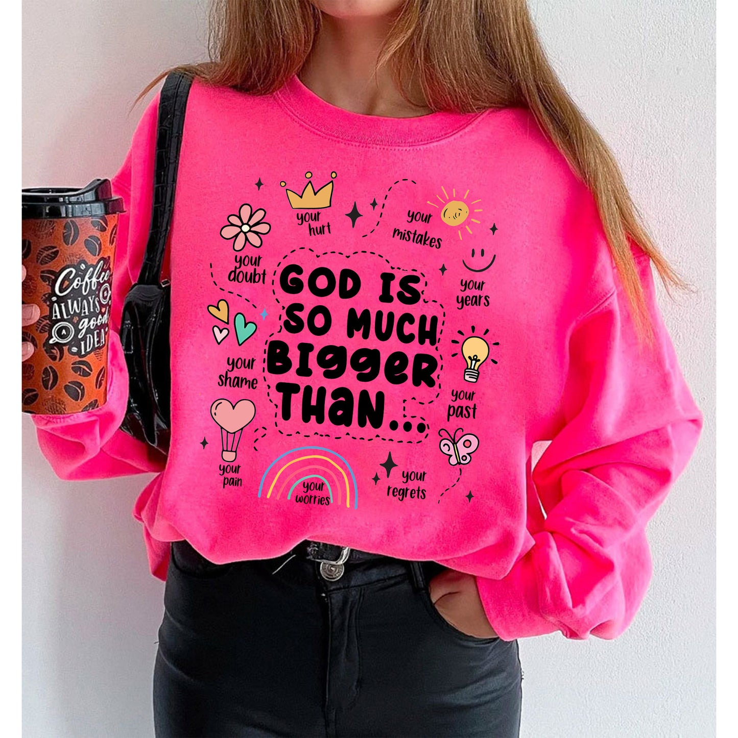 God Is So Much Bigger Than Crewneck Sweatshirt, Bible Affirmations Sweatshirt, Religious Mom Sweatshirt, Christian Sweatshirt