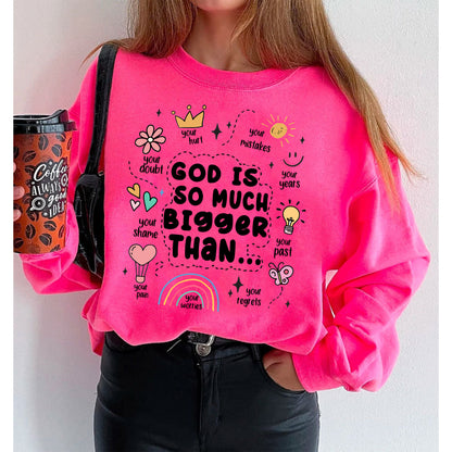 God Is So Much Bigger Than Crewneck Sweatshirt, Bible Affirmations Sweatshirt, Religious Mom Sweatshirt, Christian Sweatshirt