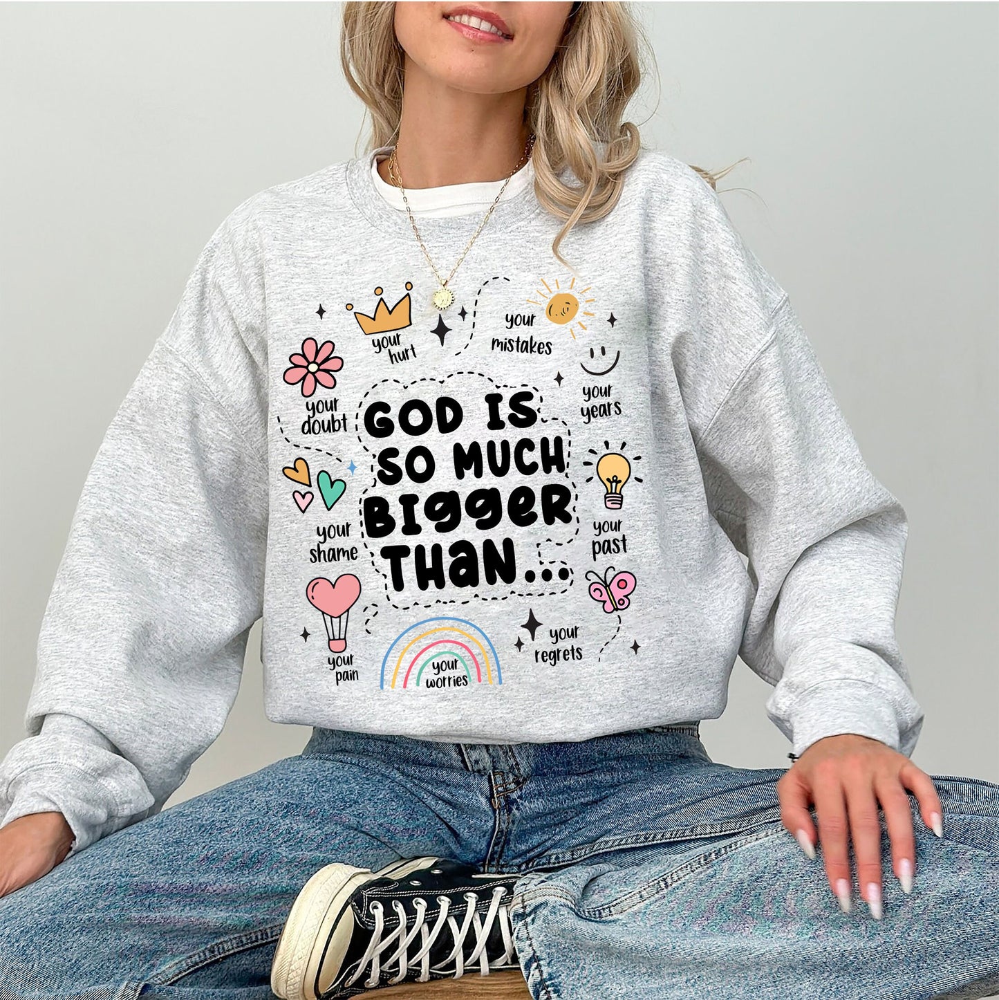 God Is So Much Bigger Than Crewneck Sweatshirt, Bible Affirmations Sweatshirt, Religious Mom Sweatshirt, Christian Sweatshirt