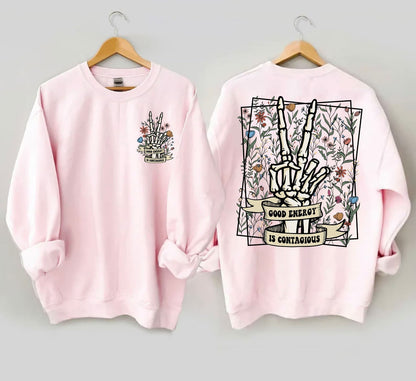 Good Energy Is Contagious Mental Health Sweatshirt, Retro Mental Health Shirt, Mental Health Sweater, Skull Skeleton, Wild Flower Shirt