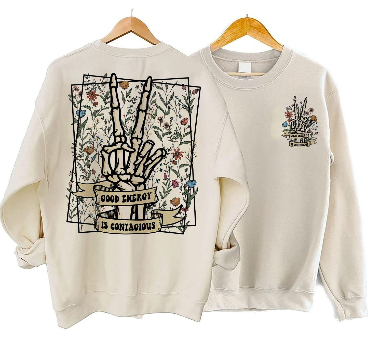 Good Energy Is Contagious Mental Health Sweatshirt, Retro Mental Health Shirt, Mental Health Sweater, Skull Skeleton, Wild Flower Shirt