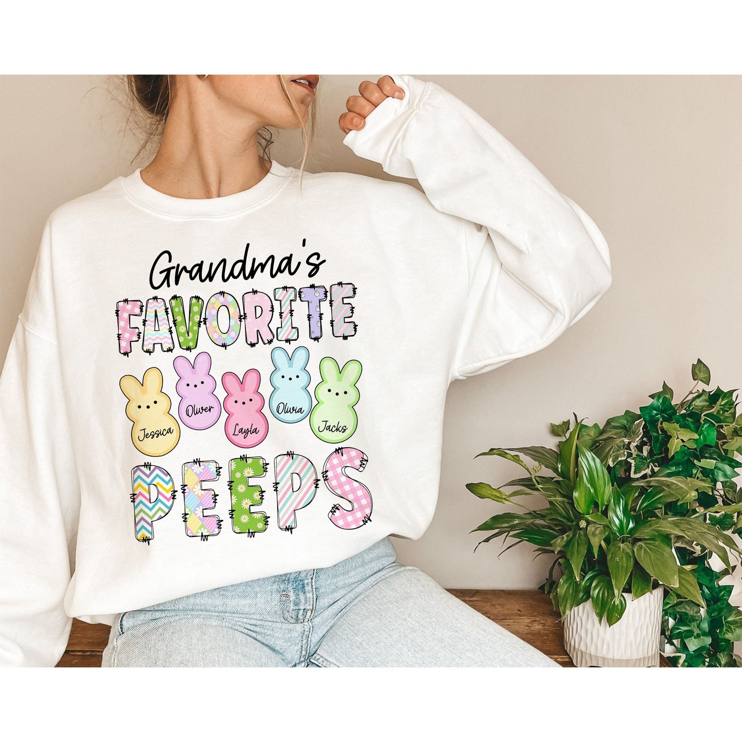 Grandma Easter Shirt, Personalized Easter Grandkids Shirt, Grandma's Peeps Sweatshirt, Nana Bunny Shirt, Grammy Easter Peeps Tee