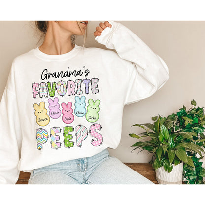 Grandma Easter Shirt, Personalized Easter Grandkids Shirt, Grandma's Peeps Sweatshirt, Nana Bunny Shirt, Grammy Easter Peeps Tee