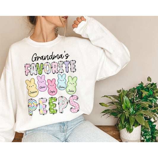 Grandma Easter Shirt, Personalized Easter Grandkids Shirt, Grandma's Peeps Sweatshirt, Nana Bunny Shirt, Grammy Easter Peeps Tee