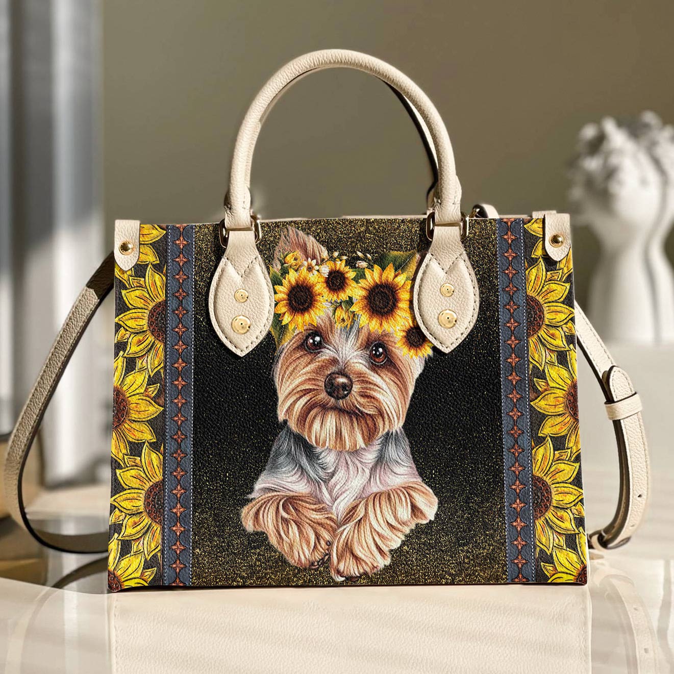 Yorkie Leather Bag You Are My Sunshine