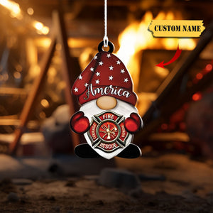 Personalized Gnome Firefighter Christmas Tree Ornament, Orrnament Christmas, Ornament For Gìft