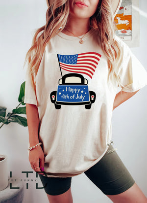 God Bless America, Fourth of July, Patriotic Truck Shirt, 4th of July Shirt, Firecracker Truck, American Flag Truck, Vintage Truck T-Shirt