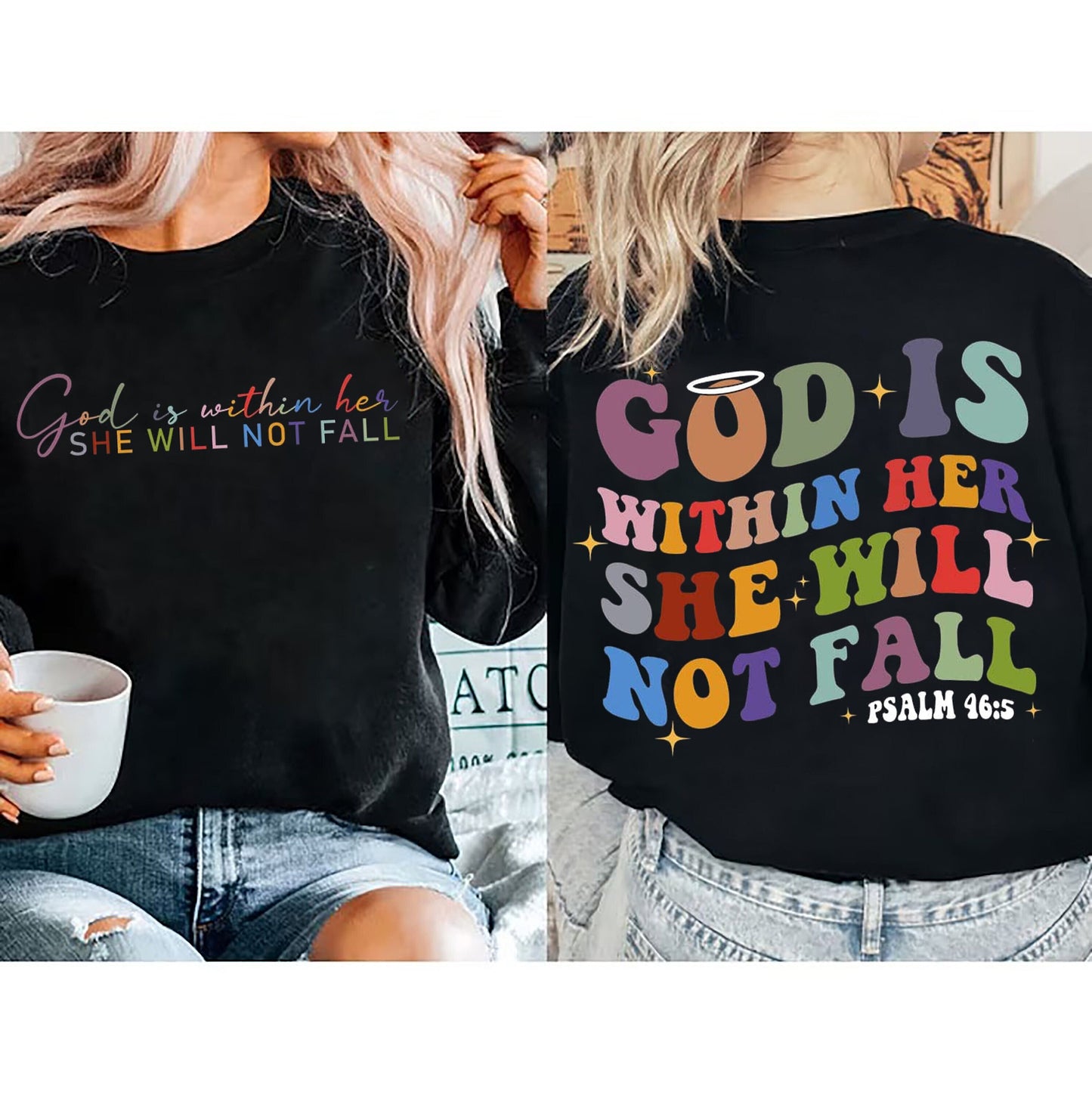 God is Within Her She Will Not Fall Sweatshirt, Bible Verse Shirt, Christian Sweatshirt for Women,Faith Sweatshirt, Psalm 465, Faith Tshirt