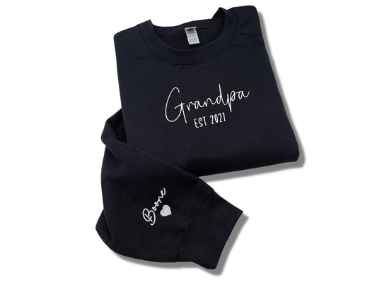 Grandpa Sweatshirt, Custom Grandpa EST Crewneck Embroidered with Kid Name, Grandpa Hoodie