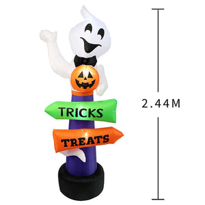 2.4m Big Halloween Inflatable Ghost Holding Pumpkin Street Signs Decoration Tricks or Treats Halloween