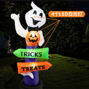 2.4m Big Halloween Inflatable Ghost Holding Pumpkin Street Signs Decoration Tricks or Treats Halloween