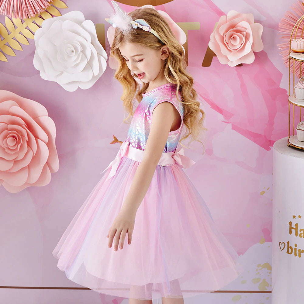 Princess Girls Dresses Sleeveless Summer Children Dress Elegant Toddler Kids Dress with Bow Girls Birthday Party Clothing