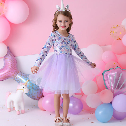 Baby Girls Dresses Flying Sleeve Winter Princess Dress For Girls Colorful Children Birthday Party Costumes Cartoon Dresses