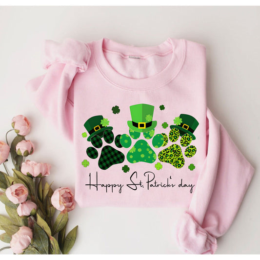 Happy St. Pawtrick's Day Dog Paw Sweatshirt,St Patrick's Day Paws Shirt,Dog Paw St Paddys Day Shirt Gift For Dog Lover, St Patrick's Womans