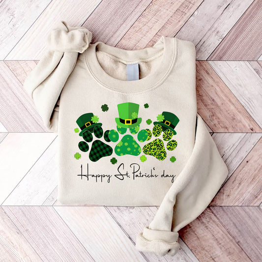 Happy St. Pawtrick's Day Dog Paw Sweatshirt,St Patrick's Day Paws Shirt,Dog Paw St Paddys Day Shirt Gift For Dog Lover, St Patrick's Womans