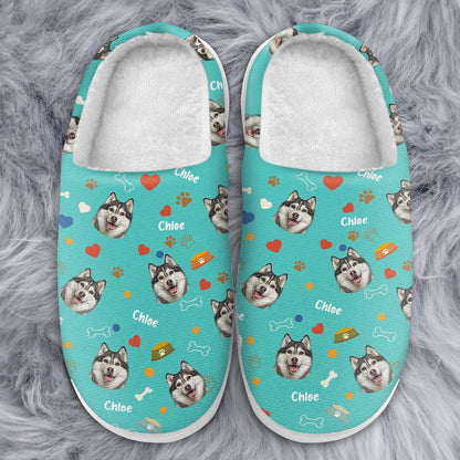 Custom Photo Dog Face - Gift For Dog Lovers - Personalized Fluffy Slippers