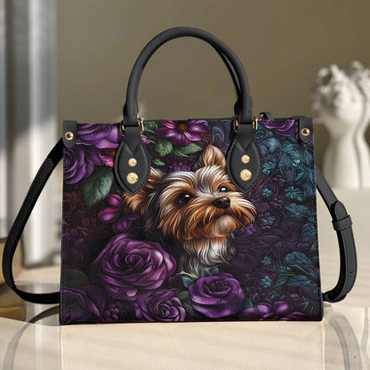 Leather Bag Velvet Yorkie Bloom