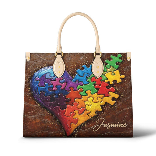 Personalized Autism Leather Bag In My Heart