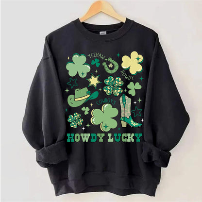 Howdy Go Lucky St Patrick Sweatshirt, Western Rodeo St Patrick Tee, Farm St Paddys Day Gift, Cowboy St Patricks Crewneck, Irish Pullover 1