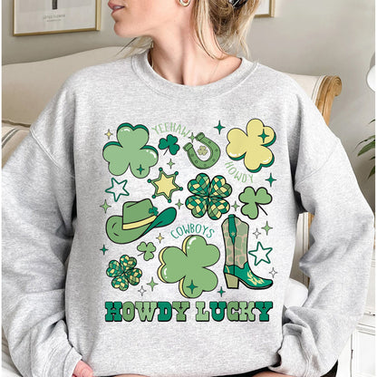 Howdy Go Lucky St Patrick Sweatshirt, Western Rodeo St Patrick Tee, Farm St Paddys Day Gift, Cowboy St Patricks Crewneck, Irish Pullover 1