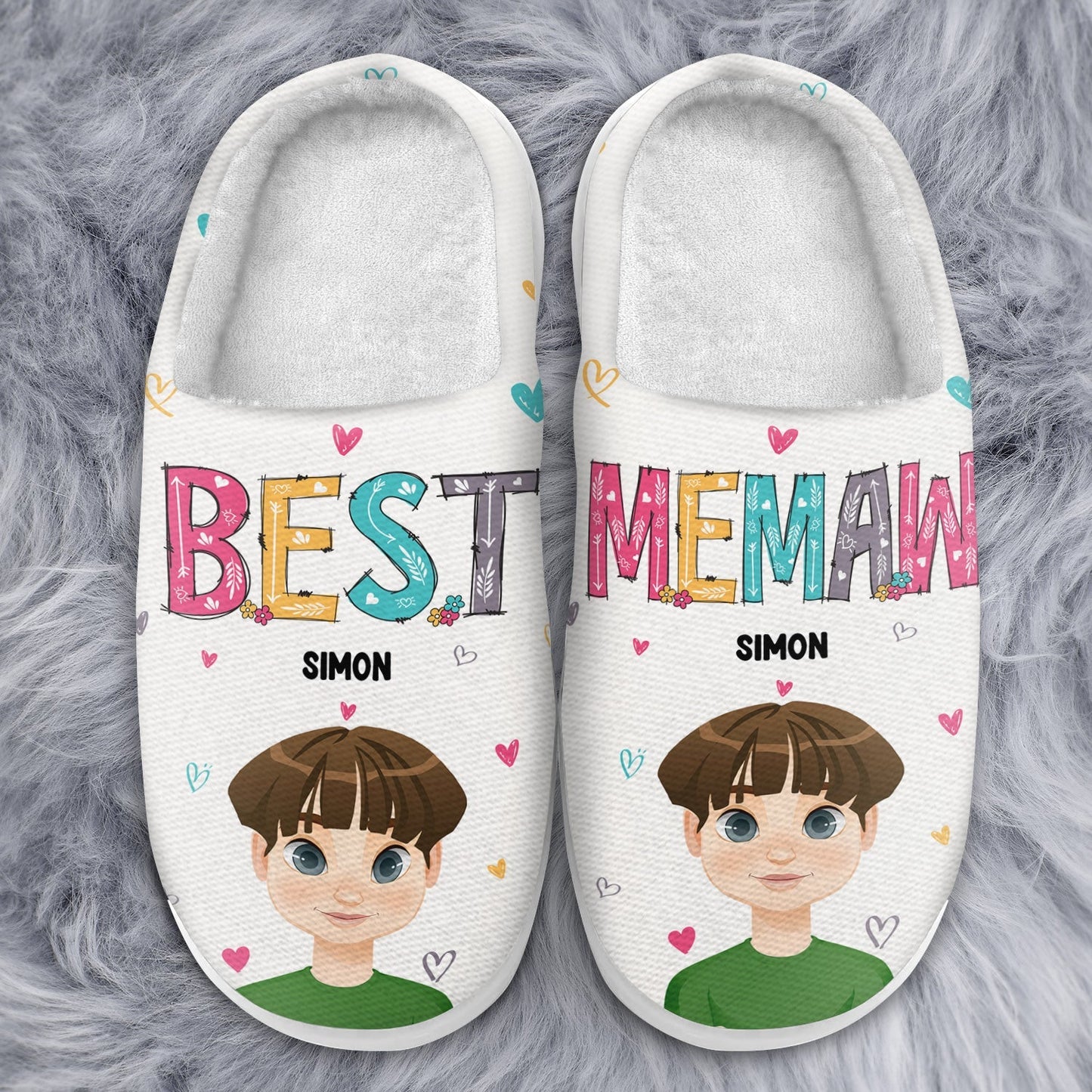 Flat Art Best Nana Ever - Gift For Mother, Grandma, Family - Personalized Fluffy Slippers