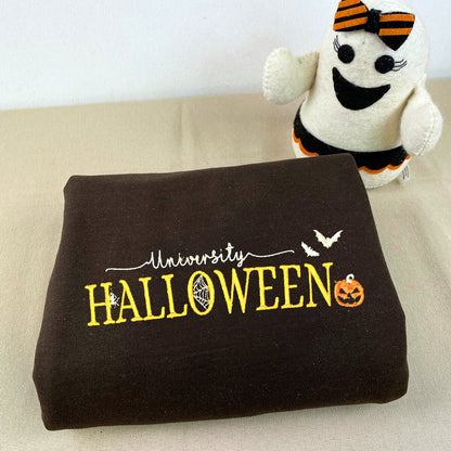 Halloween University Sweatshirt, Embroidered Halloween Hoodie with Pumkin