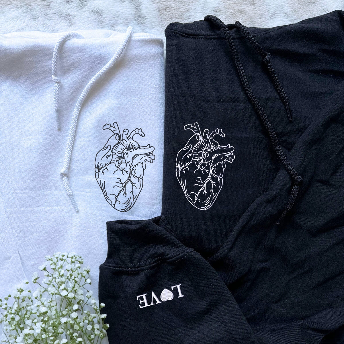 Heart Sketch Sweatshirt or Hoodie, Custom Embroidered Valentines Gifts For New Couples