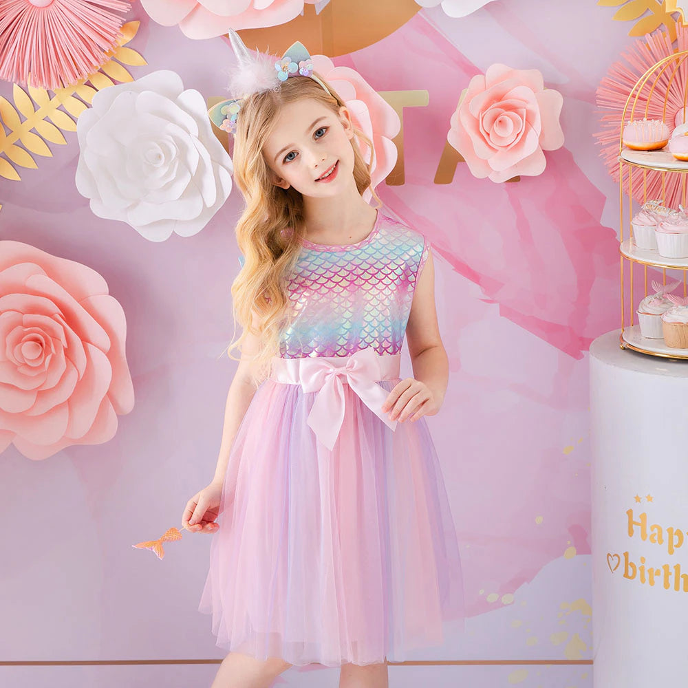 Princess Girls Dresses Sleeveless Summer Children Dress Elegant Toddler Kids Dress with Bow Girls Birthday Party Clothing