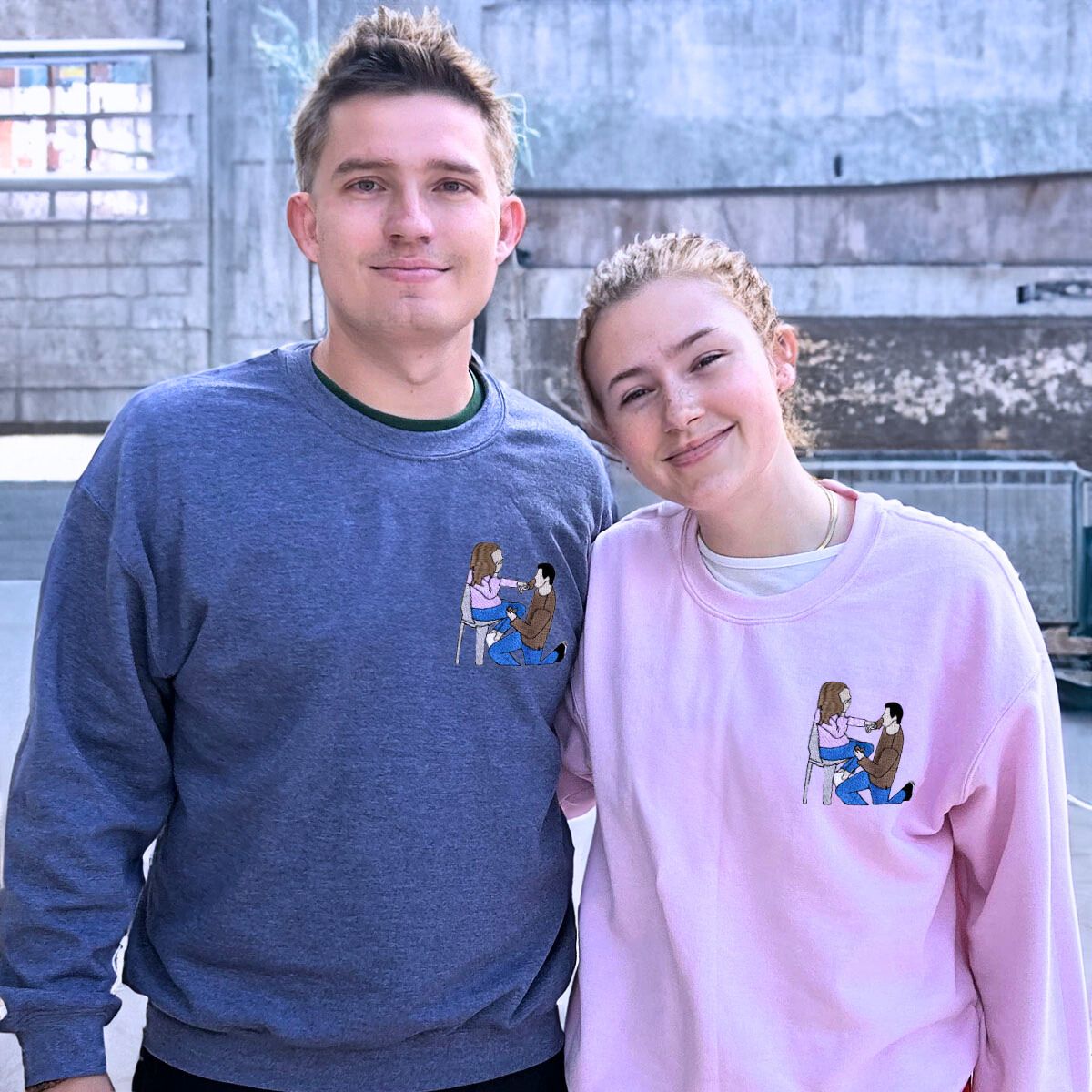 His & Hers Twin Pack Embroidered Crewneck Sweatshirt & Hoodie