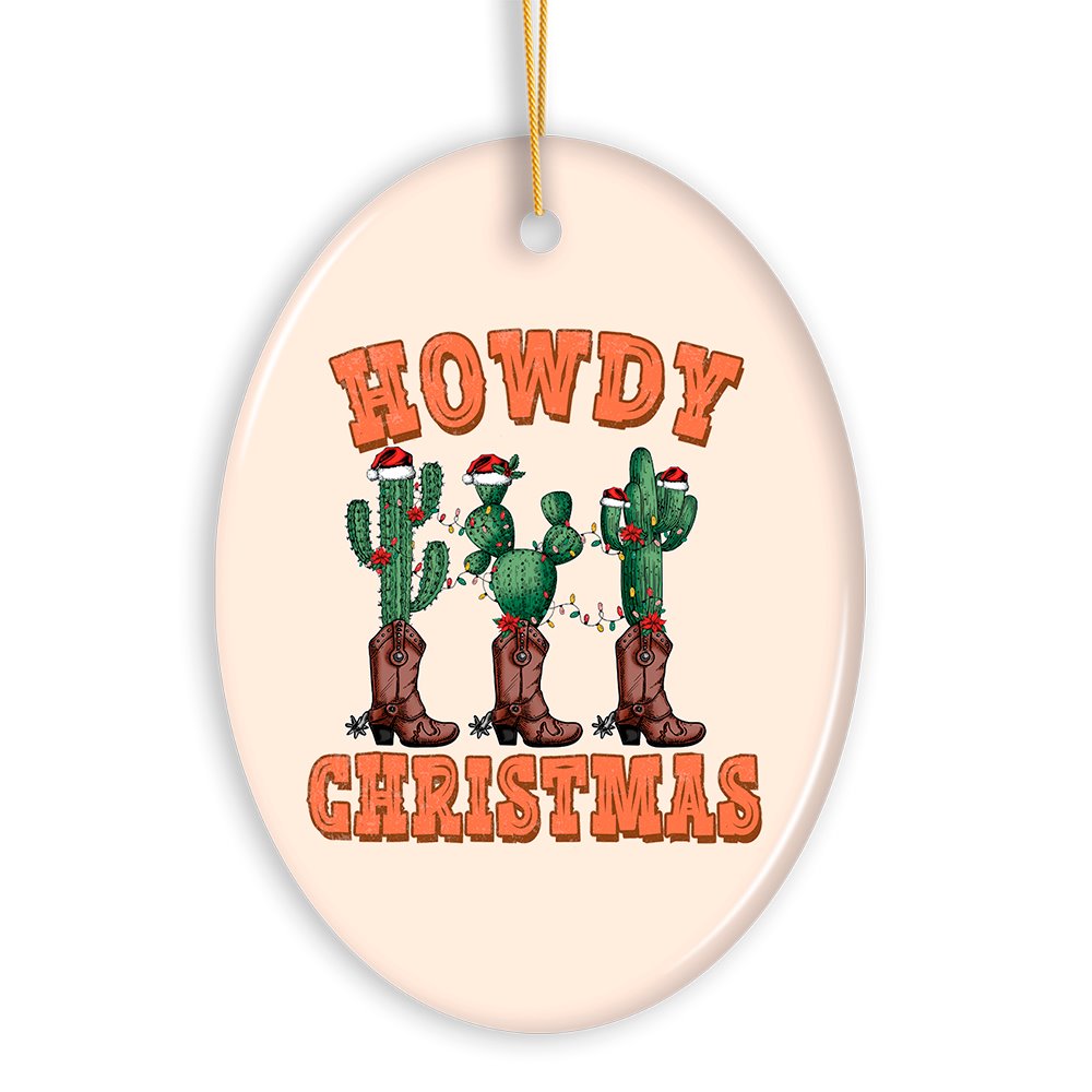 Howdy Christmas Cactus and Western Boot Ornament, Cowboy West Theme