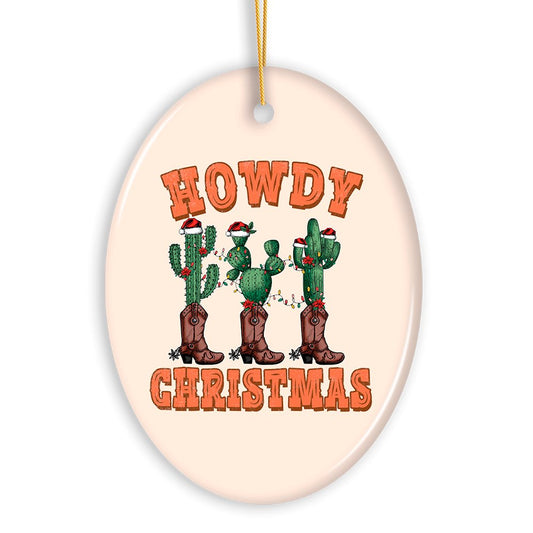 Howdy Christmas Cactus and Western Boot Ornament, Cowboy West Theme