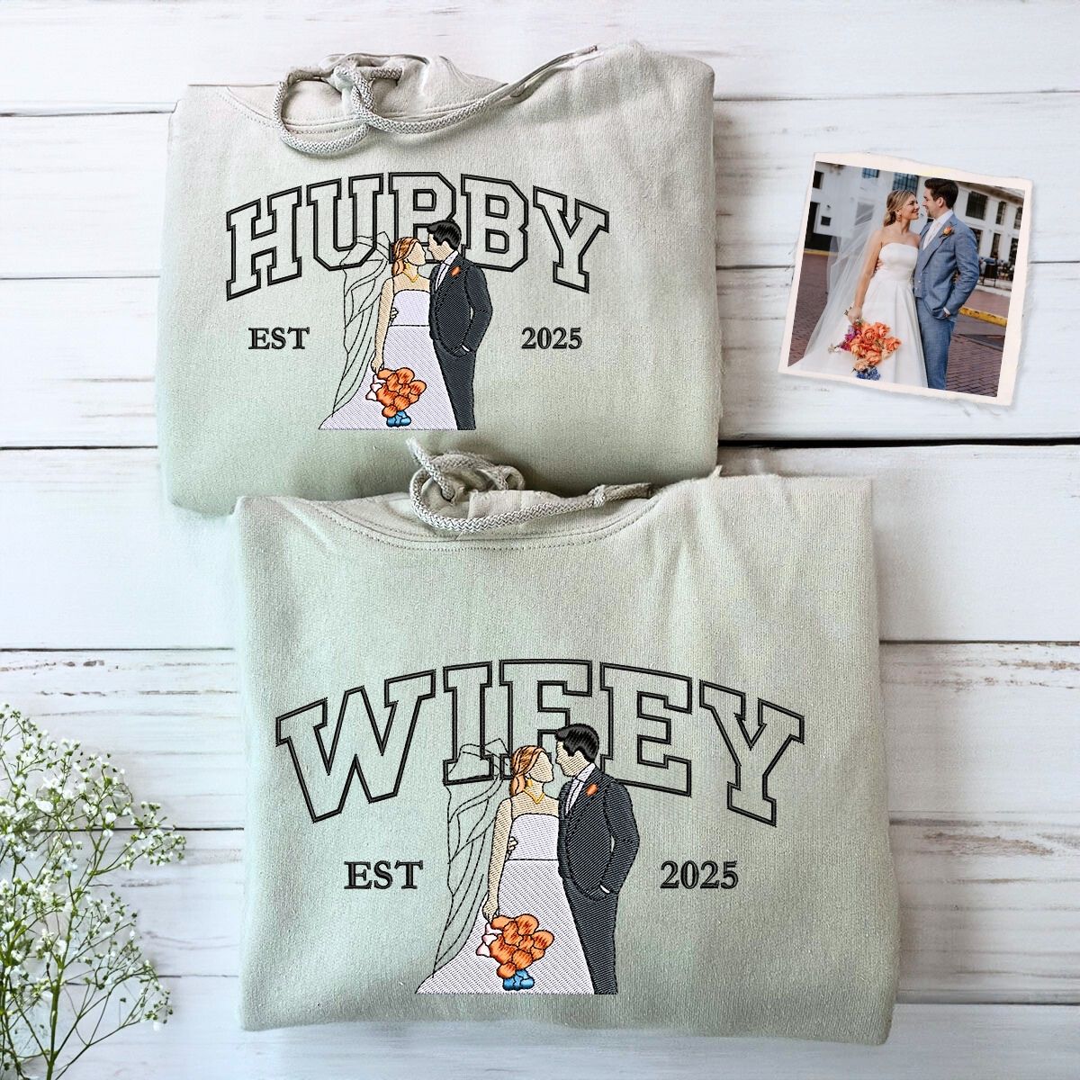 Hubby and Wifey Sweatshirt or Hoodie, Personalized Embroidered Gift Ideas For Married Couples