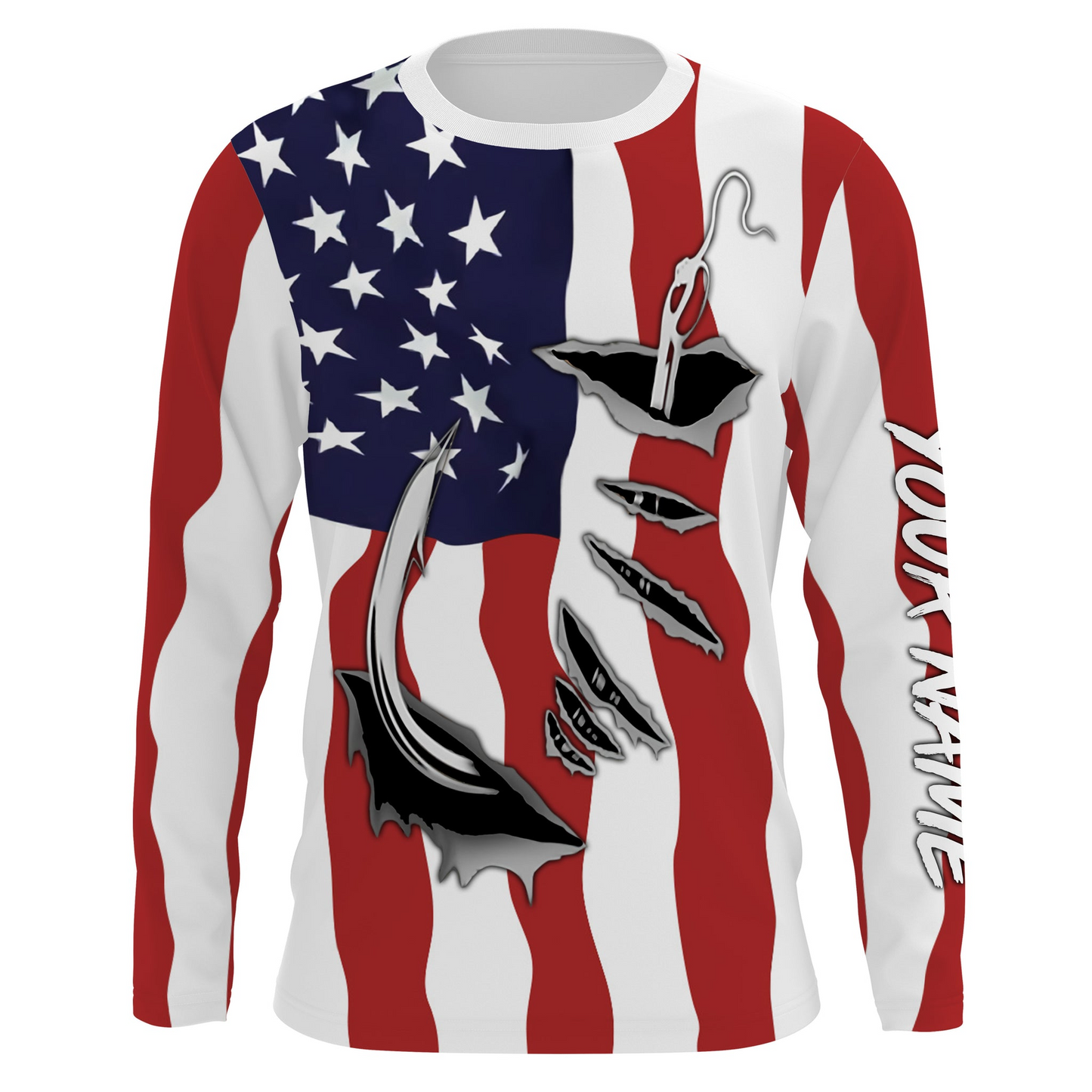US Fishing Fish Hook American flag UV protection custom long sleeves shirts Patriotic fishing apparel