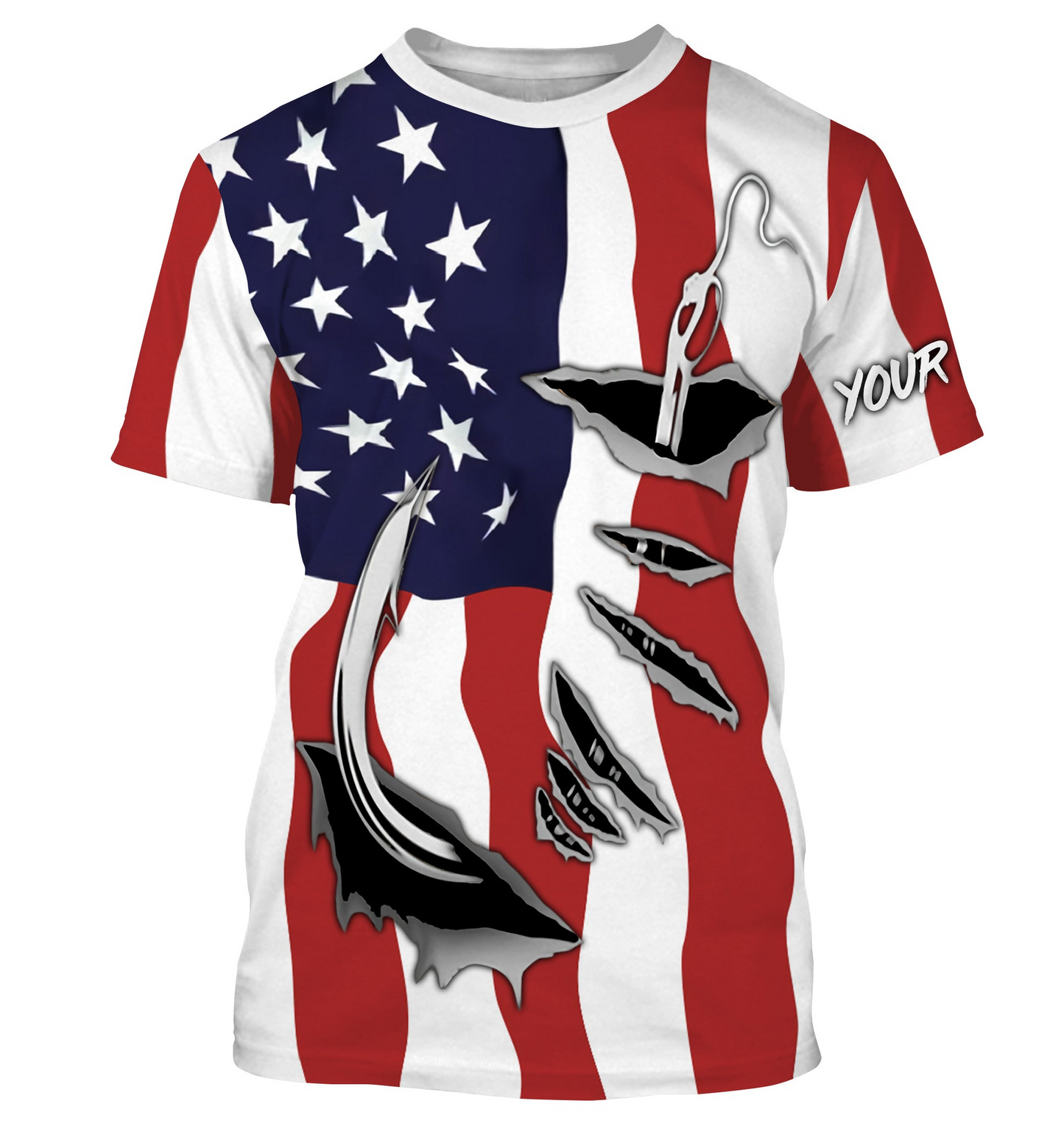 US Fishing Fish Hook American flag UV protection custom long sleeves shirts Patriotic fishing apparel