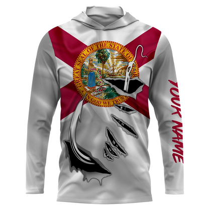FL Fishing Fish Hook Florida Flag Custom long sleeves shirts personalized Patriotic fishing apparel gifts