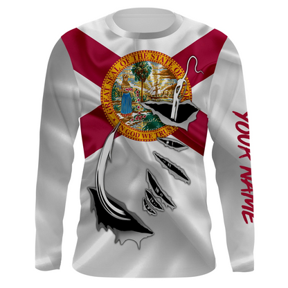FL Fishing Fish Hook Florida Flag Custom long sleeves shirts personalized Patriotic fishing apparel gifts