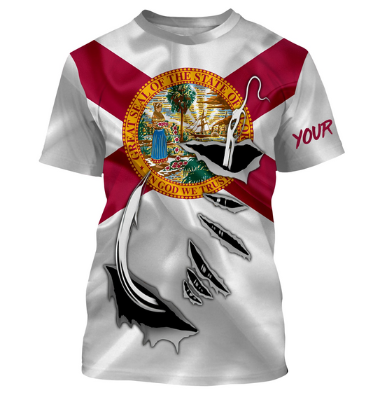 FL Fishing Fish Hook Florida Flag Custom long sleeves shirts personalized Patriotic fishing apparel gifts