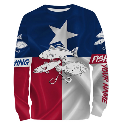Redfish trout flounder Tattoo Texas Slam fishing Texas Flag 3D All Over print shirts saltwater personalized fishing apparel for Adult and kid