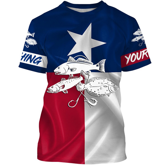 Redfish trout flounder Tattoo Texas Slam fishing Texas Flag 3D All Over print shirts saltwater personalized fishing apparel for Adult and kid